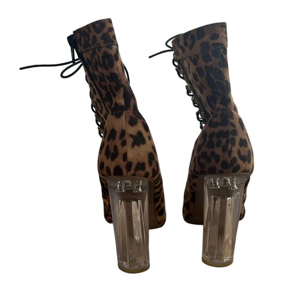 Women's Cheetah Print Lace Up Open Toe Clear 4 Inch Heel Going Out Size 6.5 - Picture 5 of 10